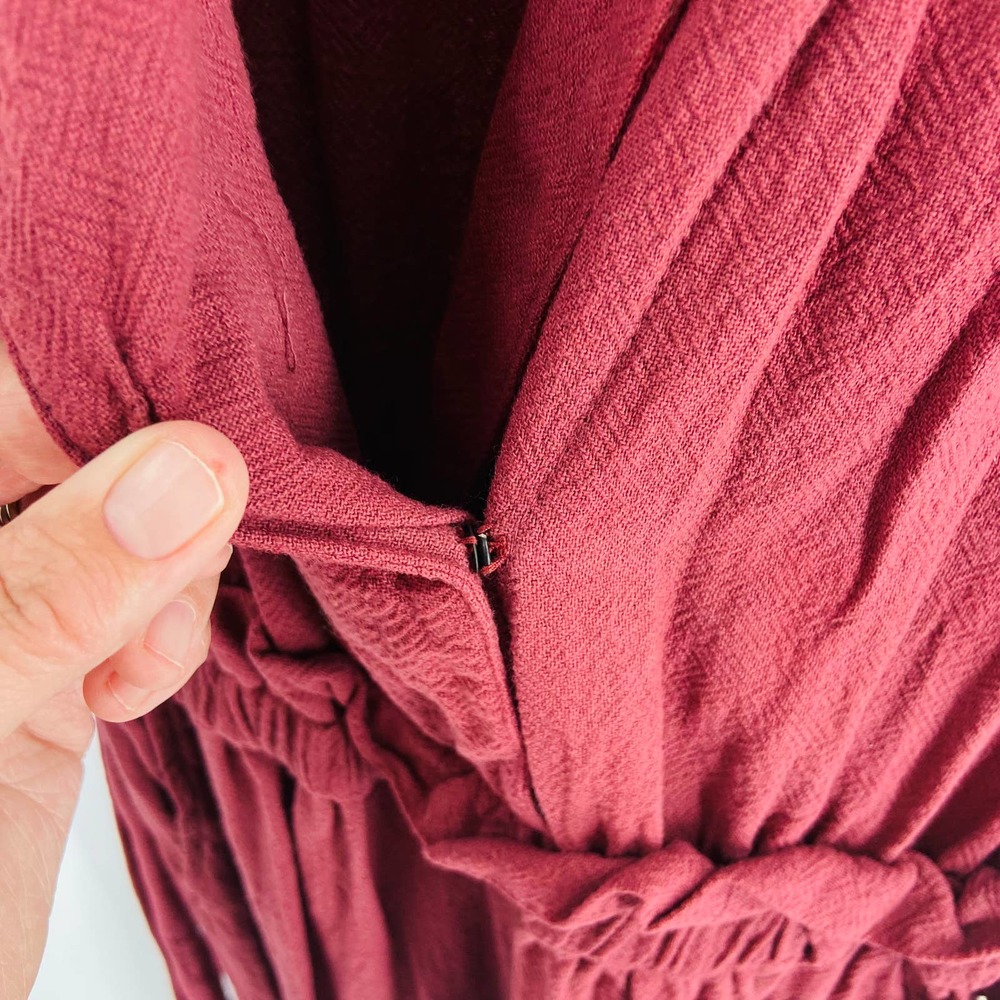 Anthropologie Amadi Burgundy Elastic Waist 3/4 Sleeve Cropped Jumpsuit Size XSP - Picture 8 of 13